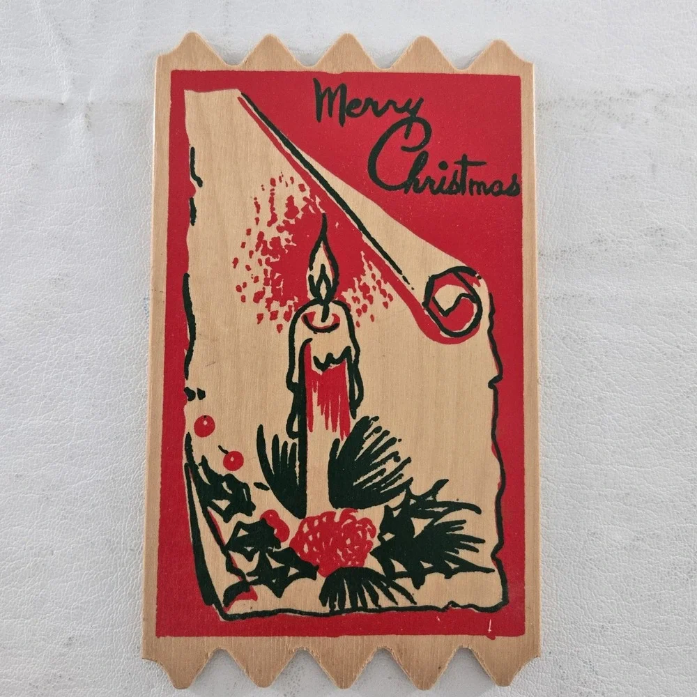 Merry Christmas Season's Greetings Wood Postcards Lot Of 5 New ATTCO-227 Holiday